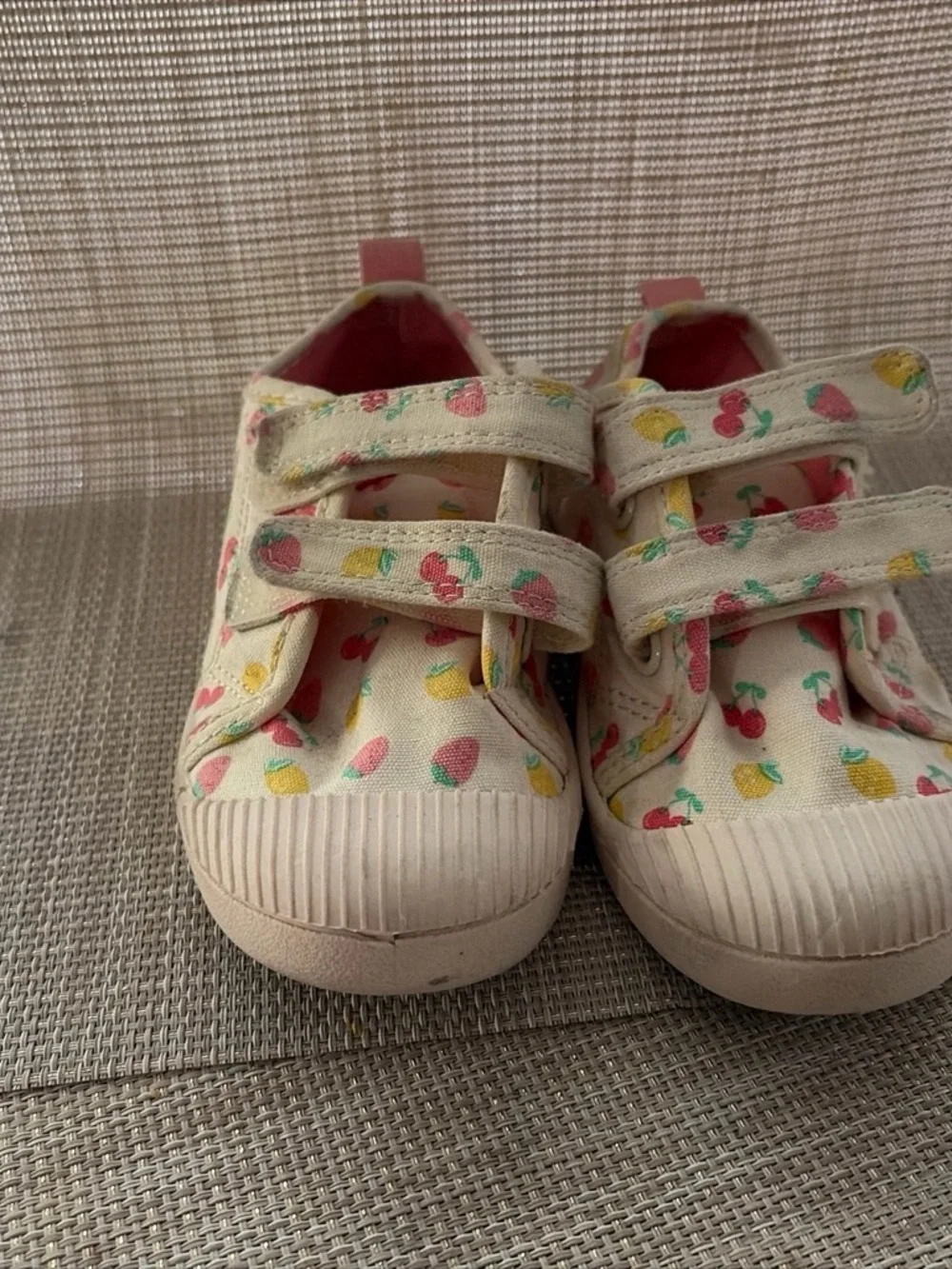 Cat & Jack Cream Canvas Sneakers with Pink Cherry & Yellow Pineapple Print